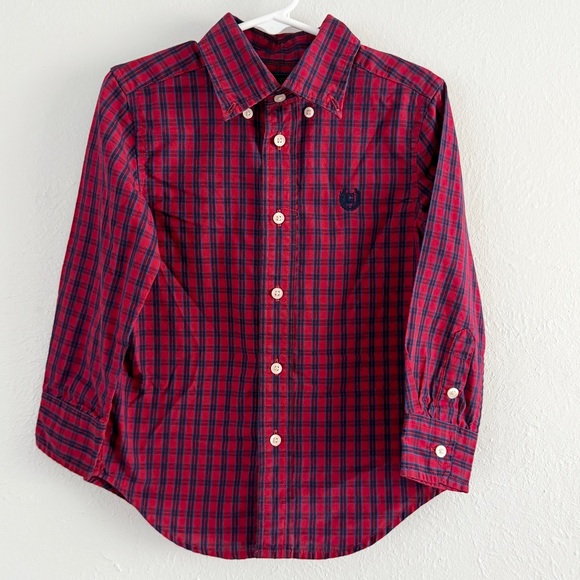 Chaps Boys Button Down Blue and Red Plaid Dress Shirt Easy Care Shirt Size 4 Boy - Picture 1 of 4